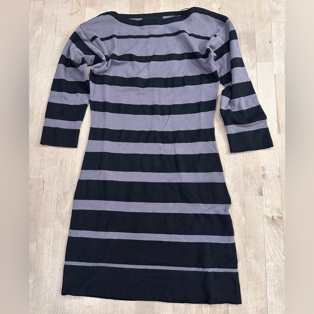 Isabella Rodriguez Black and Gray Striped Long Sleeve Dress